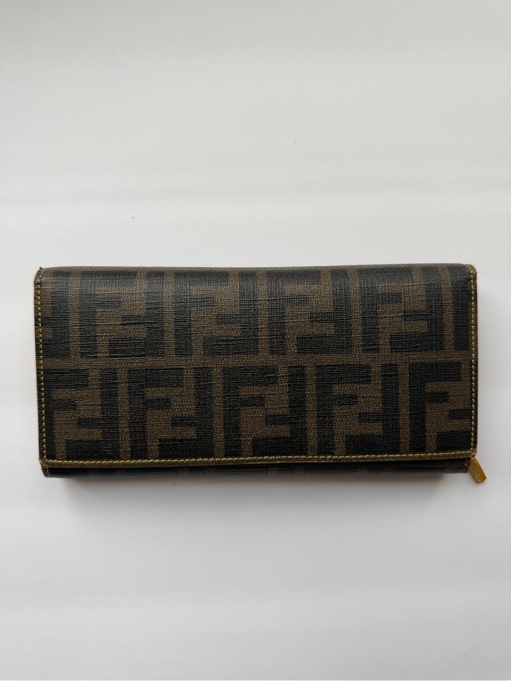 Fendi Brown and Black FF Logo Zip Wallet